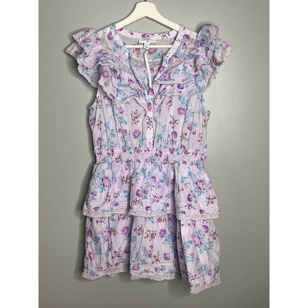 LoveShackFancy Floral Mini Dress in Lavender and White - Picture 4 of 11